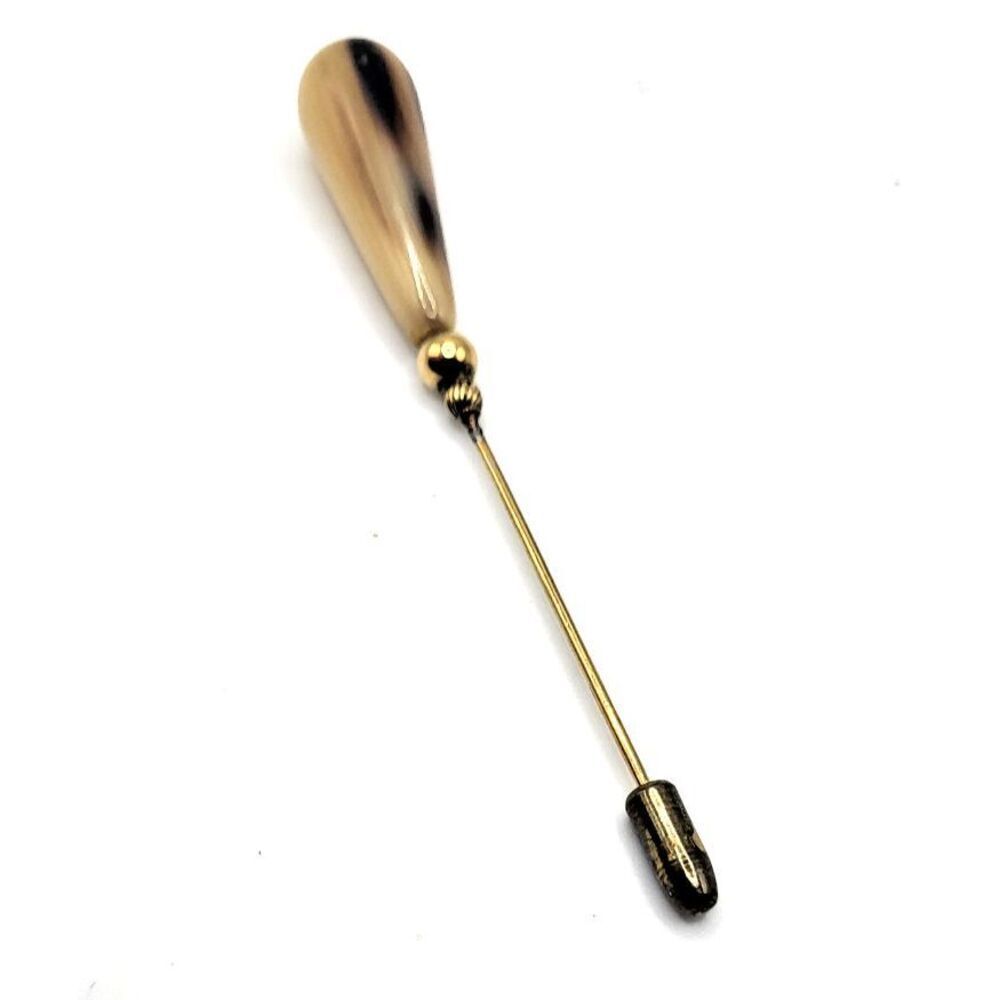Vintage Hat Pin 4in long Goldtone Horn Color